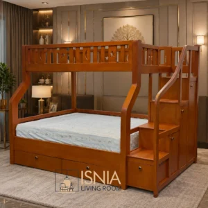 Tempat Tidur Tingkat Bali Kayu Jati Tangga Laci