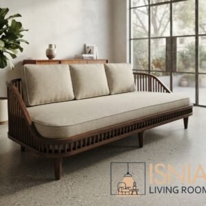 Sofa 3-Seater Kayu Solid Berjeruji Estetik