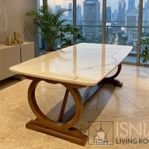 Meja Makan Marmer Blitar Kaki Kayu Lengkung Isnia Living Room Harga Terjangaku