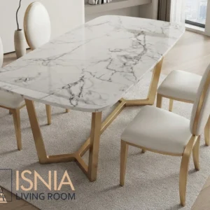 Meja Makan Marmer Set 4 Kursi Elegan Rangka Gold