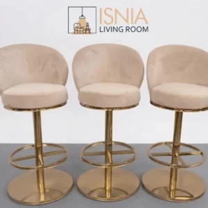 Kursi Bar Semarang Beludru Beige Rangka Kaki Emas Modern