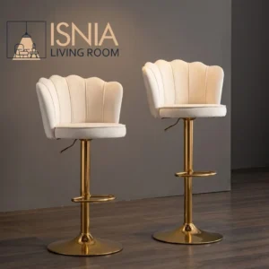 Kursi Bar Stool Model Kerang - Kursi Putar Hidrolik Velvet Gold