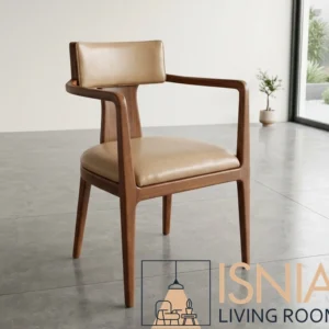 Jual Kursi Makan Palembang Kayu Jati Minimalis Armrest Dudukan Kulit Oscar