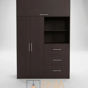 Lemari Baju Kayu Solid Komplit (Gantung + Laci + Rak)