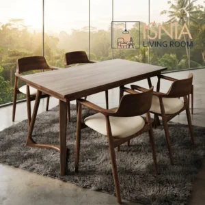 Set Meja Makan Kayu Jati Malang Rangka Kaki Unik