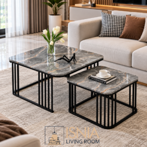 Meja Tamu Marmer Modern 2 Set Kaki Besi Minimalis