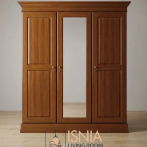 Lemari Pakaian 3 Pintu Kayu Jati Cermin Tengah