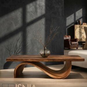 Meja Kopi Kayu Solid Lekuk Gelombang Minimalis Modern