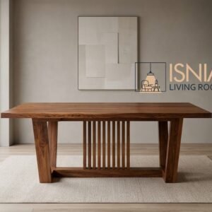 Meja Makan Kayu Solid Minimalis Kaki Geometris