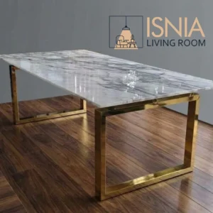 Meja Makan Marmer Kaki Stainless Steel