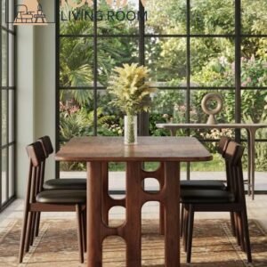Set Meja Makan Kayu Minimalis dengan Desain Kaki Unik