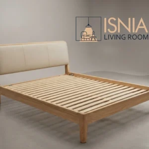 Tempat Tidur Kayu Solid Sandaran Kulit Sintetis