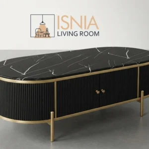 Coffee Table Marmer Hitam Kaki Aksen Emas
