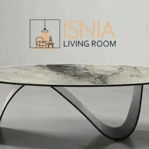 Coffe Table Oval Motif Marmer Rangka Stainless